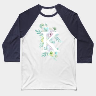 Botanical alphabet K green and purple flowers Baseball T-Shirt